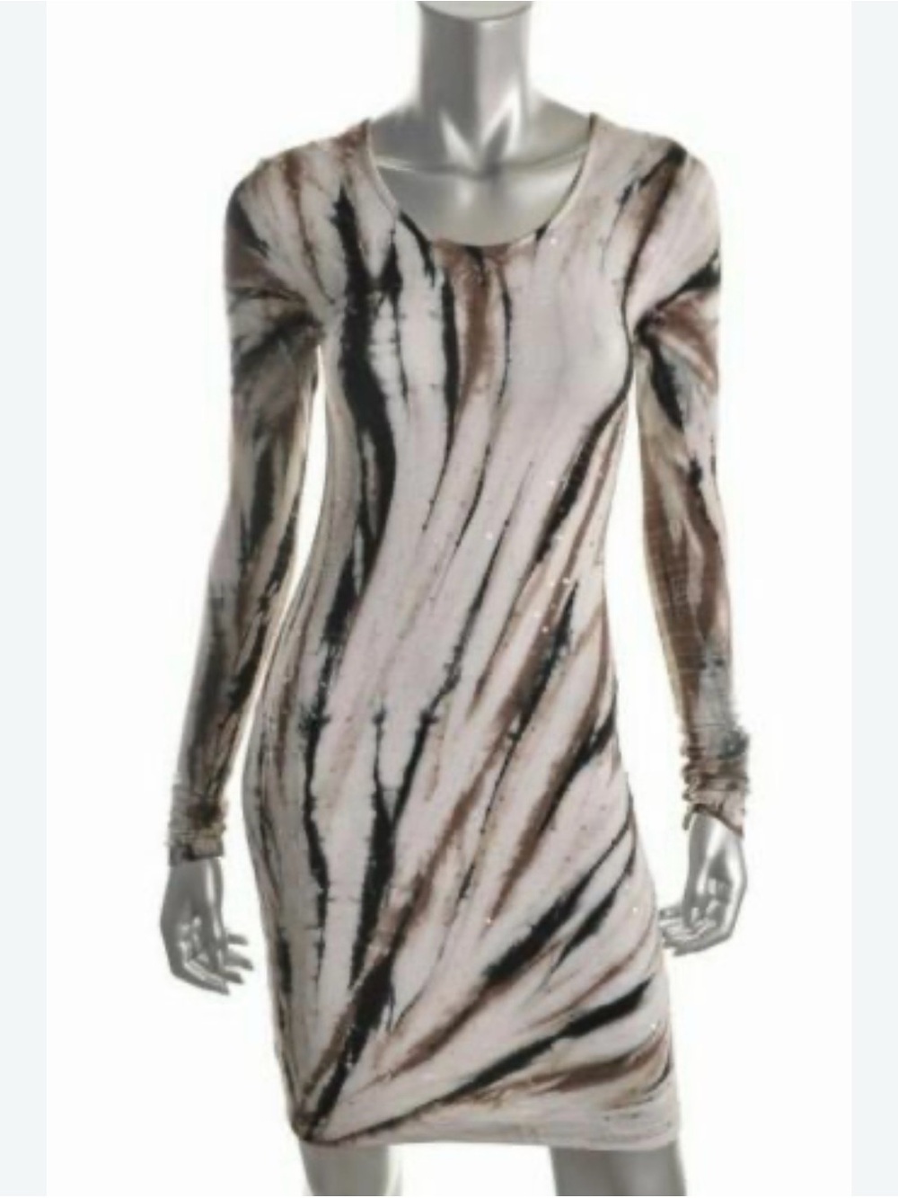 Buffalo David Bitton Long Sleeve Tie-Dye Midi Dress - Black & Cream